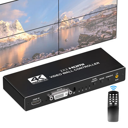 Picture of Video Wall Controller 2x2 4k, HDMI TV Video Wall Processor，4 tv Screens into 1 Wall Display with 180 Degree Rotate，Multiple tv Screens one Picture, 8 Splicing Modes 2x2,1x2,1x3,1x4,2x1,3x1,4x1