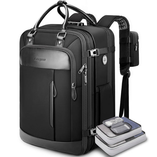 Picture of Taygeer Carry on Backpack for Men Women, Expandable Personal Item Travel Backpack Bag with 4 Packing Cubes & Shoe Compartment, Anti-Theft TSA Flight Approved Back Pack Gifts for Work Weekender,Black