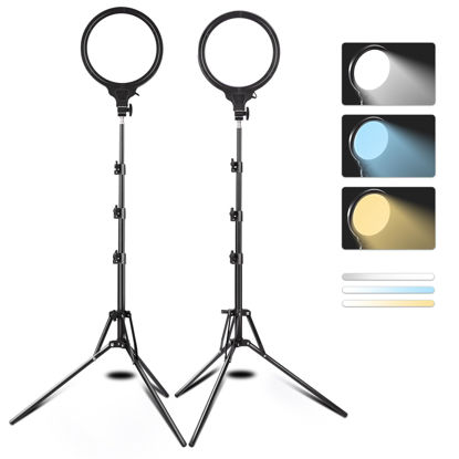 Picture of Jiang&Rong 2 Pack 10" Round Shape Panel Light with 65" Tripod Stand, Full Screen Ring Light, Studio Lighting, Photography Fill Light for Live Streaming, Makeup, Video Recording, YouTube Video Shoot