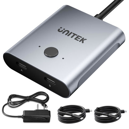 Picture of Unitek Bi-Directional USB C Switcher 1 in 2 Out 2 in 1 Out USB Switch Selector 2 Computers Share 1 Device USB KVM Switch 10Gbps Data Transfer 8K@60Hz Video USB-C Power Adapter Included Silver