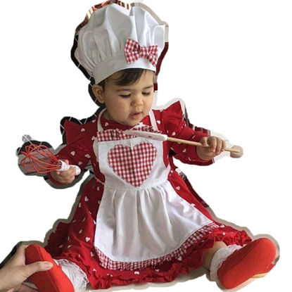 Picture of Zeroest Baby Chef Outfit Photography Props Toddler Funny Chef Apron Props for Photoshoot Baby Photo Chef Hat Maid Costume (Plaid (for girls), 7-20 months)