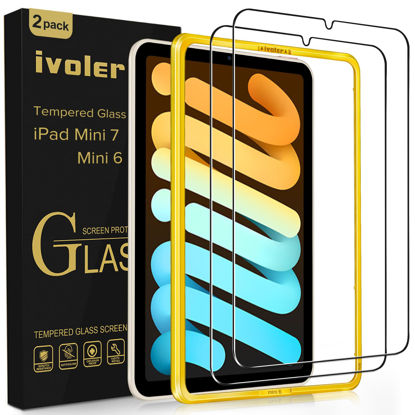 Picture of ivoler 2 Pack Tempered Glass for iPad Mini 7 8.3" 2024 (A17 Pro)/iPad Mini 6 8.3" 2021 with [Alignment Frame] Screen Protector, Compatible with Face ID&Apple Pencil for iPad Mini 6th/7th Generation