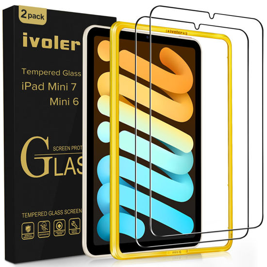 Picture of ivoler 2 Pack Tempered Glass for iPad Mini 7 8.3" 2024 (A17 Pro)/iPad Mini 6 8.3" 2021 with [Alignment Frame] Screen Protector, Compatible with Face ID&Apple Pencil for iPad Mini 6th/7th Generation
