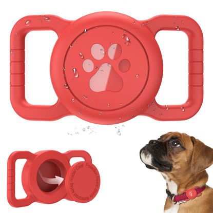 Picture of SANKALA Airtag Dog Collar Holder, [1 Pack] Waterproof Dog Airtag Holder, Silicone Full Body Covered Anti-Lost Protective Apple Air Tag Holder for Pet Collar - Fits All Width Collars, Red
