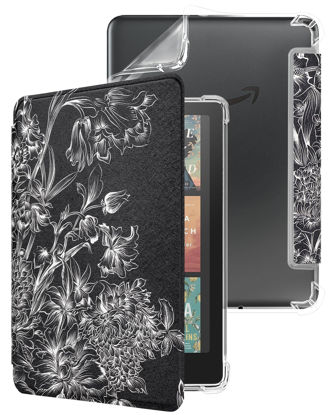 Picture of WALNEW Case for 7" Kindle Paperwhite 12th Generation 2024 and Kindle Colorsoft Signature Edition, Clear Soft TPU Back Protective Cover for 2024 Kindle Colorsoft (Black Flower)