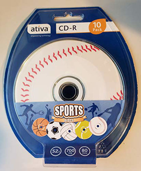 Picture of Ativa(r) Cd-r Recordable Fashion Media Spindle, Sports Designs, 700mb/80 Minutes, Pack of 10
