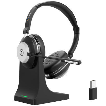 Picture of Wireless Headset,Bluetooth Headset with Microphone(AI Noise Cancelling),Wireless Headset with Mic Mute,Charging Base & USB Dongle for PC/Laptop/Computer/Cell Phone/Remote Work/Call Center