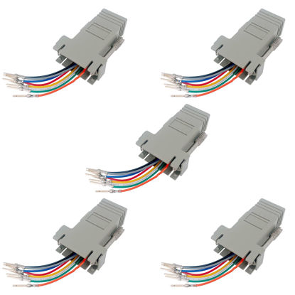 Picture of Jienk 5Pcs DB9 Male to RJ45 Modular Adapter, DB9 to RJ45 Female Jack Ethernet Adapter