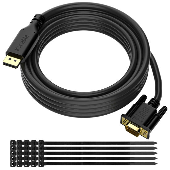 Picture of DisplayPort to VGA Cable 20 FT, DP to VGA Adapter Cord, Display Port to VGA Male to Male Converter Cable, Gold-Plated, 1080P@60Hz, for PC, Desktop, Laptop, HDTV, Projector, Monitor, with 25 Ties