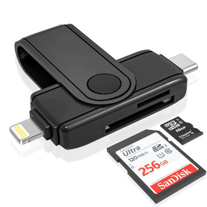 Picture of USB C Lightning SD Card Reader for iPhone 15 iPad Mac - 2 in 1 Micro SD/SD Card Adapter(Read Two Cards simultaneously), Portable Digital Camera Adapter Memory Card Reader, Plug and Play
