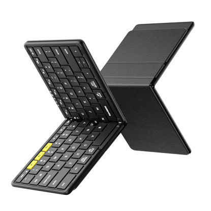 Picture of Samsers Full-Size Foldable Bluetooth Keyboard, KF08S Wireless Folding Keyboard with PU Leather Cover, Portable Travel Keyboard for iPhone iPad Smartphone Tablet Laptop, Android Windows Mac OS, Black