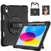 Picture of SUPFIVES Case for iPad 10th Generation 2022, Upgraded Military Grade Heavy Duty Silicone Protector iPad 10th Gen 10.9 inch 2022 Cover Pencil Holder+ Rotating Stand+ Handle+ Shoulder Strap(Black)