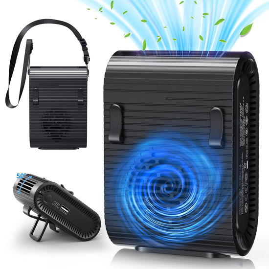 Picture of Portable Fan, Rechargeable Mini Waist Clip Fan, 8000mAh Battery Operated, 3 Speeds Personal Hands-Free Hanging Neck Fan, Max 24H Working Time, Wearable body Belt Fan for Camping, Outdoor, Travel