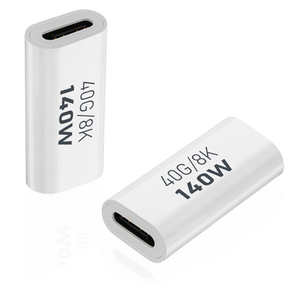 Picture of AreMe 2 Pack USB C Female to Female Adapter, USB Type C Coupler Extender Support 140W, 40Gbps, 8K@60Hz for Thunderbolt 4/3, MacBook Pro/Air, Laptop, Phones and More Type C Devices (White)