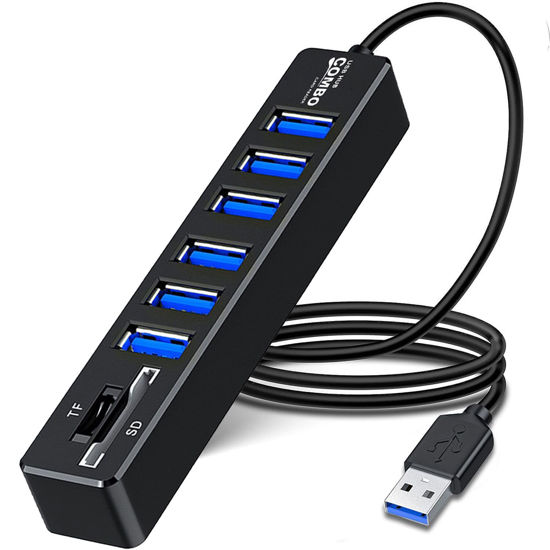 Picture of USB Hub with SD/TF Card Reader, VIENON 8 in 1 USB Extender USB Splitter with SD/Micro SD Memory Card Reader and 6 USB Ports for PC, Laptops, Surface Pro, MacBook, iMac Pro-3FT