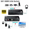 Picture of avedio links HDMI Switch Audio Extractor, HDMI Switch Splitter 2 Inputs 1 Output with Remote 4K@60hz, 2-Port HDMI2.0b Switcher Box with Optical Toslink SPDIF+Coaxial+Analog RCA Stereo Audio Out