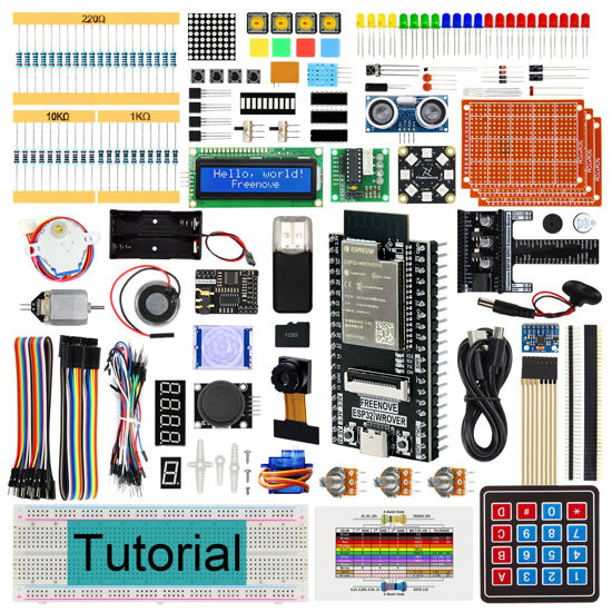 Picture of FREENOVE Ultimate Starter Kit for ESP32-WROVER CAM (Included), Dual-core 32-bit 240 MHz Microcontroller, Onboard Camera Wireless, Python C Java, 795-Page Detailed Tutorial, 240 Items, 122 Projects