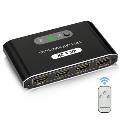 Picture of 4K HDMI Splitter with Remote, ORIKLON 3 in 1 Out HDMI Switch Box, Aluminum 3 Port HDMI Switcher Selector, Support 4K@30Hz HD 3D 1080P for Cable Box Fire Stick Nintendo Switch Xbox PS3/4 DVD Blu-Ray