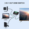 Picture of 4K HDMI Splitter with Remote, ORIKLON 3 in 1 Out HDMI Switch Box, Aluminum 3 Port HDMI Switcher Selector, Support 4K@30Hz HD 3D 1080P for Cable Box Fire Stick Nintendo Switch Xbox PS3/4 DVD Blu-Ray