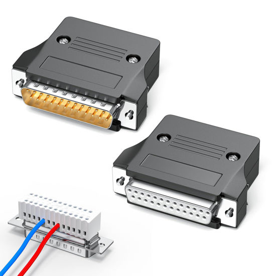 Picture of JUXINICE 2Pack Small Volume DB25 Female+Male Solderless Connector, RS232 D-SUB Serial to 25 Pin Port Adapter Integrated Screw Terminal Module with Case Long Bolts Nuts
