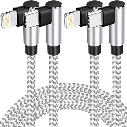 Picture of 2Pack 6FT USB C to Lightning Cable Apple MFi Certified, Long iPhone Fast Charging Cord 90 Degree, Nylon Braided Type C Lightning Cable Compatible with iPhone 14/13/12/11 Pro Max Xr Xs iPad and More