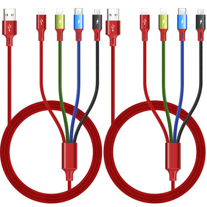 Picture of Multi Charging Cable 3.5A, [2Pack 6Ft] 4 in 1 Fast Charging Cable, Multi Charging Cord, Multi USB Cable Adapter with IP/Type C/Micro Ports for Cell Phones/iPhone/Samsung Galaxy/PS/Tablets & More