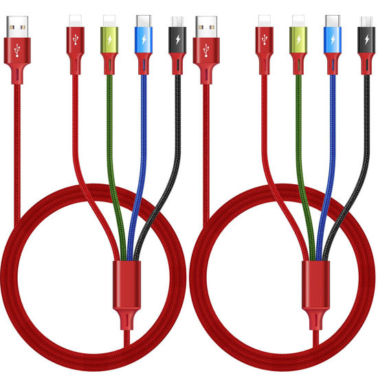 Picture of Multi Charging Cable 3.5A, [2Pack 6Ft] 4 in 1 Fast Charging Cable, Multi Charging Cord, Multi USB Cable Adapter with IP/Type C/Micro Ports for Cell Phones/iPhone/Samsung Galaxy/PS/Tablets & More