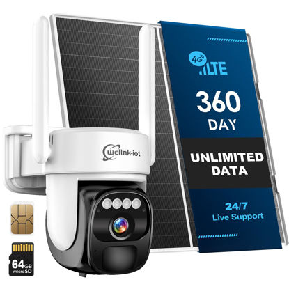 Picture of wellnk-iot 4G LTE Cellular Security Camera with 360-Day Unlimited Data, Non-WiFi U.S. Local SIM&Micro SD Card, Solar Powered, Remote Access, Auto Human Tracking