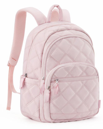Picture of BAGSMAT Travel Laptop Backpack, Fluffy College Backpack for Women, Quilted Small Computer Bookbag, Water Resistant 15.6 Inch Laptop Cute Casual Bag Backpack, Pink