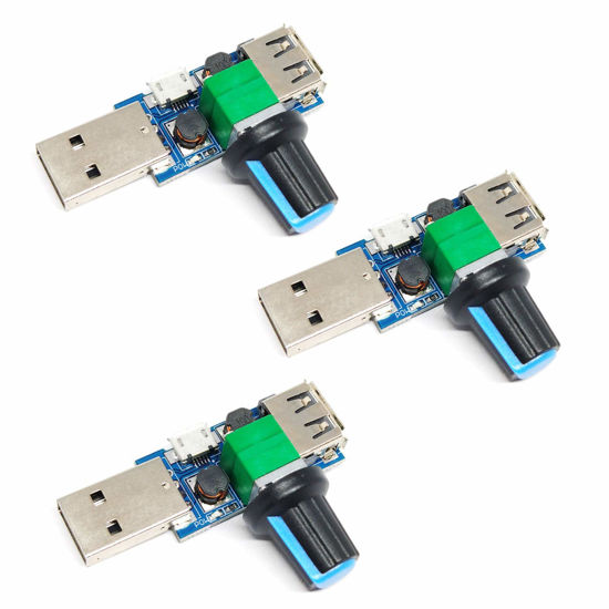 Picture of USB Fan Speed Controller, DC 5V Stepless Mini USB Fan Governor DC 4-12V to 2.5-8V 5W Regulator Speed Control Knob with Switch(3PCS)