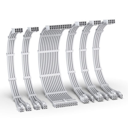Picture of EZDIY-FAB PSU Cable Extension Kit,16AWG Power Supply Extension Cable,1x24Pin/2x4+4 EPS/3x6+2 PCI-E,Custom PC Sleeve Cable 300MM with Combs-All White