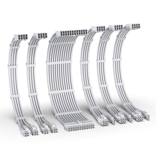 Picture of EZDIY-FAB PSU Cable Extension Kit,16AWG Power Supply Extension Cable,1x24Pin/2x4+4 EPS/3x6+2 PCI-E,Custom PC Sleeve Cable 300MM with Combs-All White