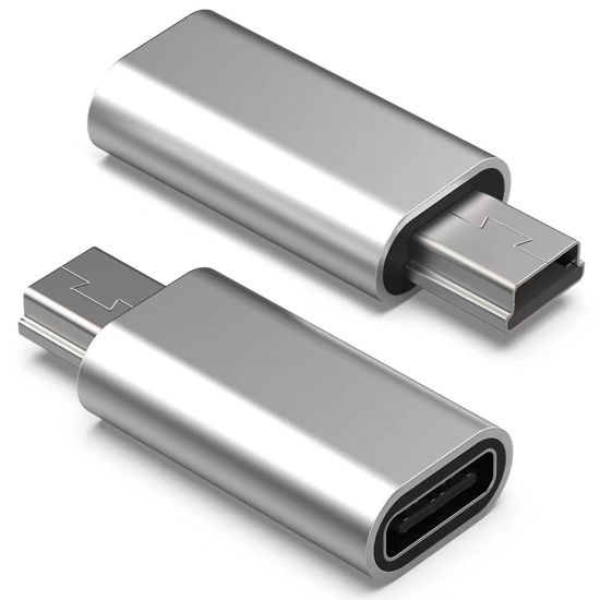 Picture of Mini USB 2.0 to USB C Adapter (2-Pack), USB Type C Female to Mini USB Male Converter Connector Support Charging Data Sync for Digital Camera, GPS, Dash Cam, MP3 Player and More (Silver)