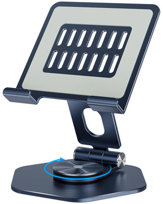 Picture of SOJUNER Tablet Stand Holder for Desk, Swivel iPad Stand with 360 Rotating Base, Aluminum Foldable Desktop Stand Holder Compatible with All Tablet Such as iPad Pro 12.9,11,10.5,9.7, Dark Grey