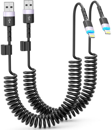 Picture of Coiled Lightning Cable, 2 Pack, 3 FT, iPhone Cord for Car, Apple CarPlay Cable [MFi Certified], Short USB to Lightning Charging Cable Compatible with iPhone 14/13/12/11, iPad, AirPods