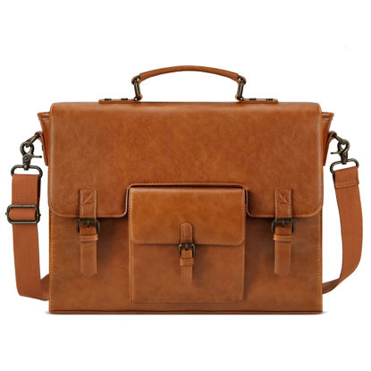 Picture of Leather Messenger Bag for Men 15.6 Inch Waterproof Vintage Leather Laptop Briefcase Large Satchel Shoulder Bag Office Travel College Computer Laptop Bag, Brown