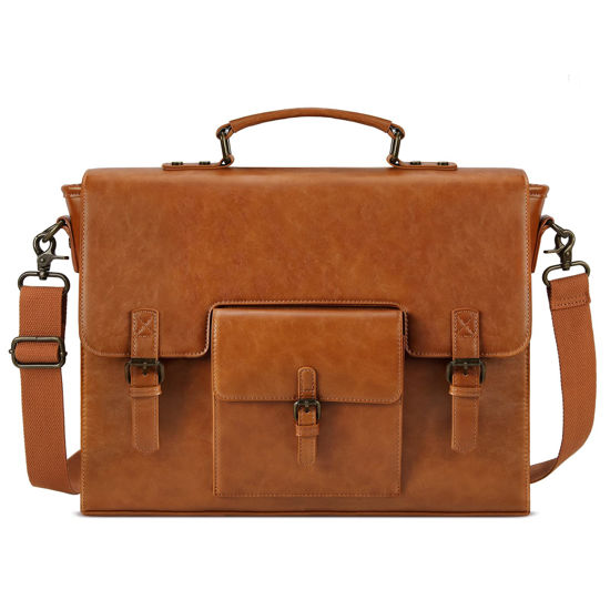 Picture of Leather Messenger Bag for Men 15.6 Inch Waterproof Vintage Leather Laptop Briefcase Large Satchel Shoulder Bag Office Travel College Computer Laptop Bag, Brown