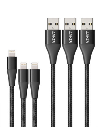 Picture of Anker Powerline+ II Lightning Cable 3-Pack (3 ft, 3 ft, 6 ft), MFi Certified for Flawless Compatibility with iPhone 11/11 Pro / 11 Pro Max/Xs/XS Max/XR/X / 8/8 Plus / 7 and More (Black)