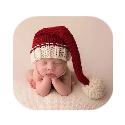 Picture of Vemonllas Christmas Newborn Photography Props Baby Photo Props Christmas Outfit Long Hat Newborn Photoshoot Xmas Santa Claus Red Hat (Christmas Red)