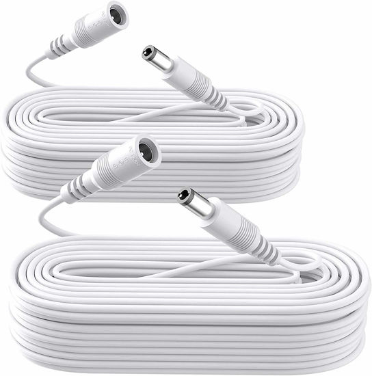 Picture of 2 Pack 10M 33ft Power Extension Cable, 2PCS DC 12V 2.1mm x 5.5mm Power Adapter Extension Cord, Compatible with 12V DC Power Supply Adapter or Wall Charger for CCTV Security Camera IP Camera(White)