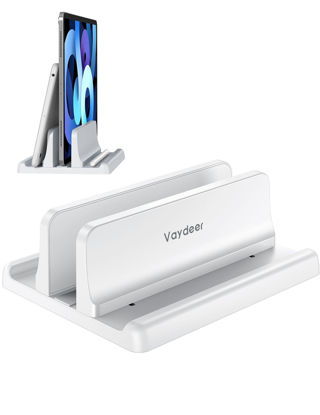 Picture of Vaydeer Vertical Laptop Stand Holder Plastic Adjustable Desktop Notebook Dock Space-Saving 3 in 1 for All MacBook Pro Air, Mac, HP, Dell, Microsoft Surface, Lenovo, up to 17.3 inches (White)