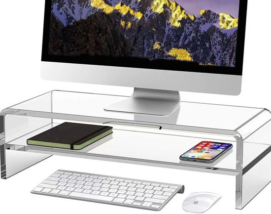 Picture of Wymexen Acrylic Monitor Stand, 2 Tier Computer Monitor Stand Riser，16 inch Acrylic Computer Monitor Stand Riser for iMac, PC, Desktop, Laptop, TV Screen with Extra Storage Space Home Office