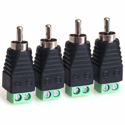 Picture of MOBOREST RCA Cable Audio Adapter, Phono RCA Male Plug to AV Screw Terminal Audio/Video Speaker Wire connectors Solderless Adapter (Solder Free RCA Male-4pack)