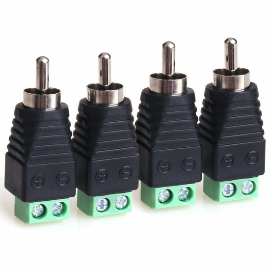 Picture of MOBOREST RCA Cable Audio Adapter, Phono RCA Male Plug to AV Screw Terminal Audio/Video Speaker Wire connectors Solderless Adapter (Solder Free RCA Male-4pack)