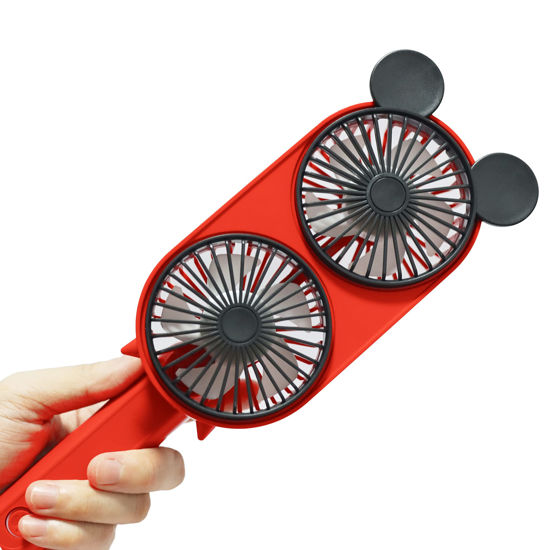 Picture of DecoLife Cute Personal Mini Fan, Handheld & Portable USB Rechargeable Fan, Twin Fan with 3 Adjustable Speeds, Perfect Cooling For Indoor Or Outdoor Activities, Cute Mouse (Dual-Fan)