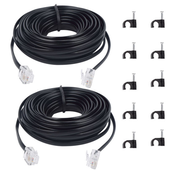 Picture of Ubramac 15ft Phone Telephone Extension Cord Cable Line Wire with Standard RJ11 6P4C Plugs for Landline Telephone,(Black, 2Pack)