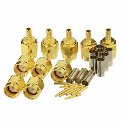 Picture of Eightwood 10pcs SMA Male Crimp RF Connector Gold-Plating for RG316 RG174 Cable