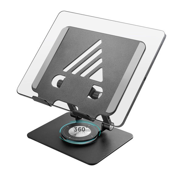 Picture of SWAGKIND Tablet Stand for Desk, Adjustable Monitor Stand with 360° Rotating Base, Portable Tablet Stand Holder for iPad Pro, Galaxy Tab, Mobile Phone(Black)
