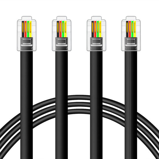 Picture of NECABLES 2Pack RJ9 Cable 15ft Phone Cord Telephone Cable RJ9 / RJ10 / RJ22 4P4C Male to Male Straight for Both Data and Voice Use Black - 15 Feet