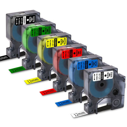 Picture of 6-Pack Replacement for Dymo D1 Label Tapes Color Combo Set 45013 45016 45017 45018 45019 45021 D1 Refills,1/2 Inch (12mm) x 23 Ft(7m),for Dymo LabelManager PnP 160 210D 260P 280 360D 420P Label Maker